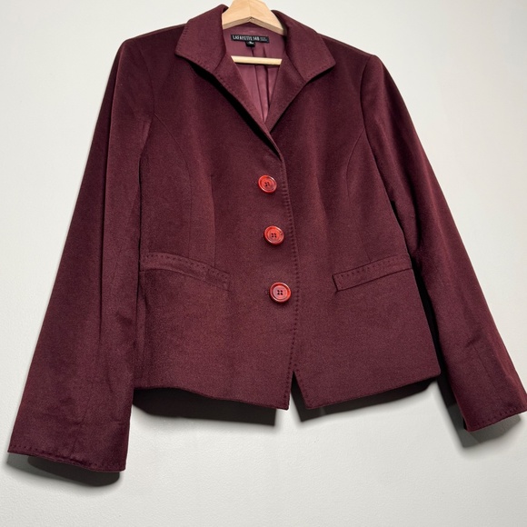 Lafayette 148 Notched Lapel Single-Breasted Bordeaux Wool Angora Blazer Sz 12 - Picture 3 of 10